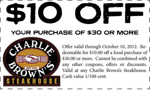 Charlie Browns Steakhouse: $10 off $30 Printable Coupon