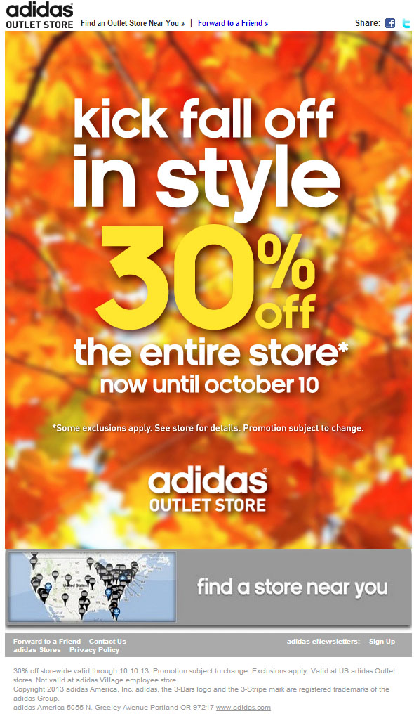 Adidas Outlet: 30% off Printable Coupon