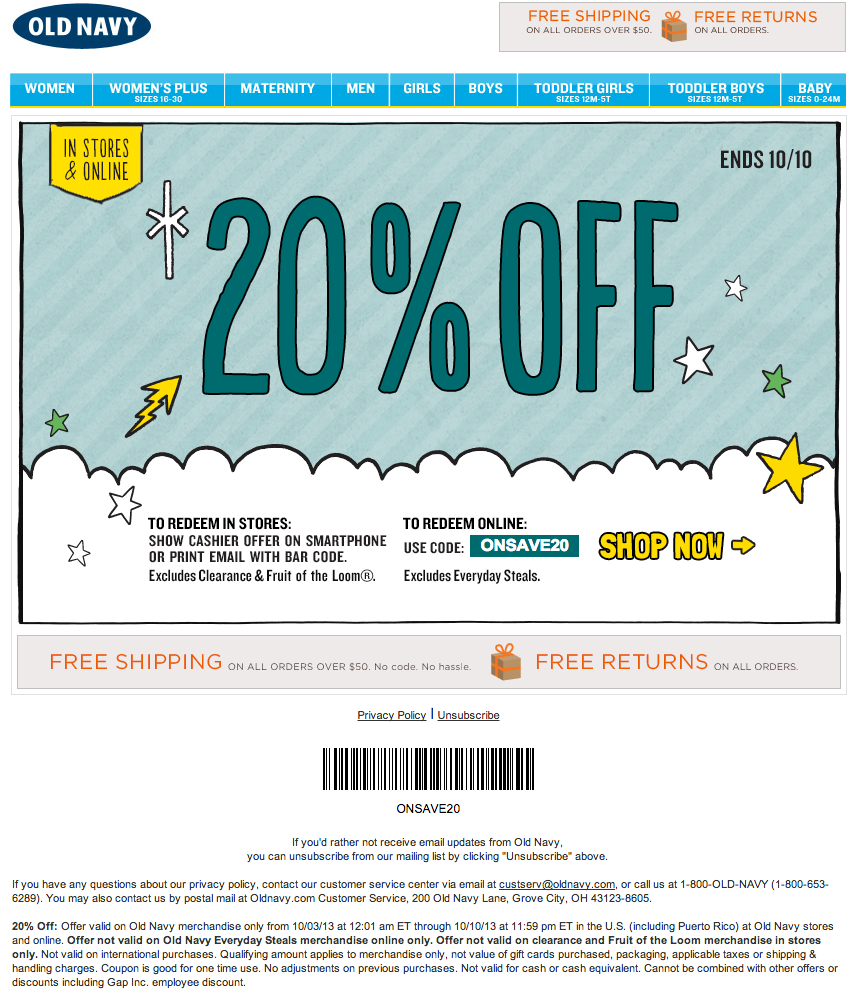 Old Navy: 20% off Printable Coupon