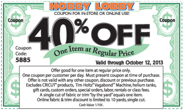Hobby Lobby: 40% off Printable Coupon