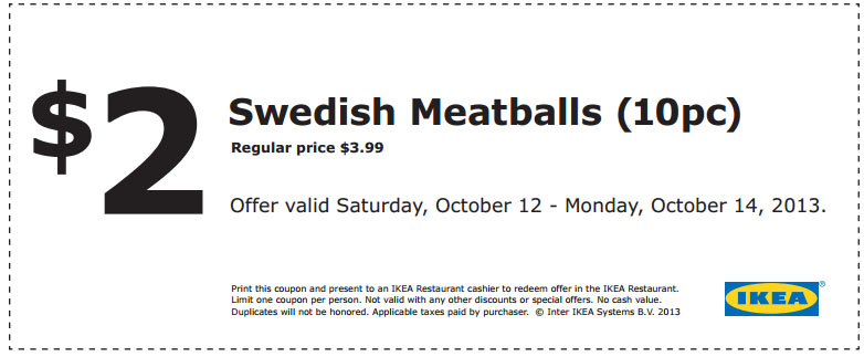IKEA: $2 Meatballs Printable Coupon