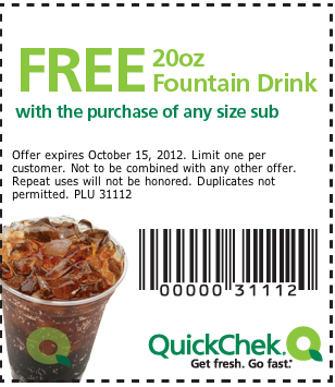 free 20oz fountain drink with the purchase of any size sub