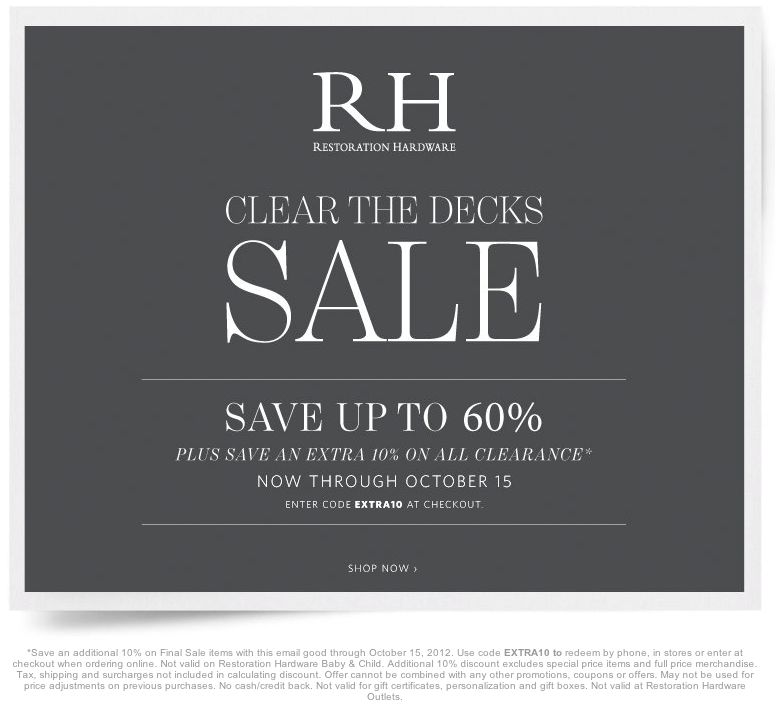 Restoration Hardware Promo Coupon Codes and Printable Coupons