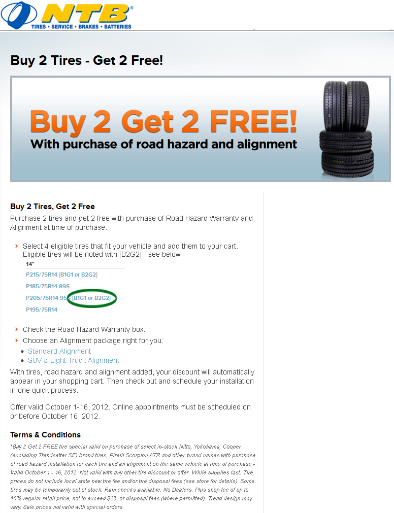 NTB Tire: B2G2 Free Tires Printable Coupon