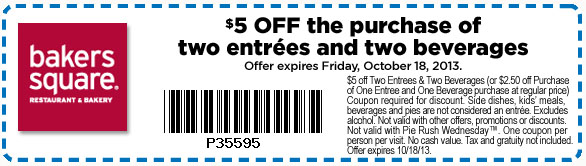Bakers Square: $5 off Printable Coupon