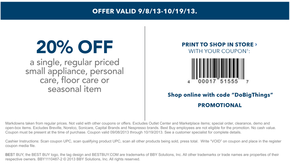 Best Buy: 20% off Item Printable Coupon