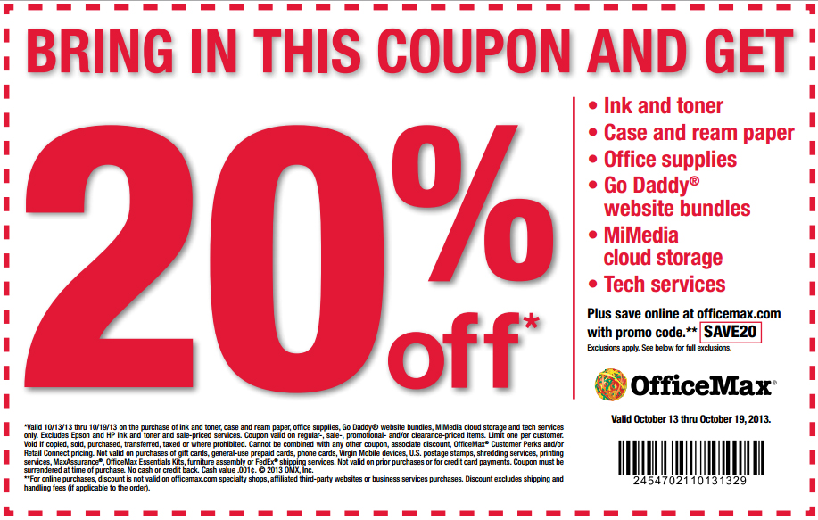 Office Max: 20% off Ink Printable Coupon