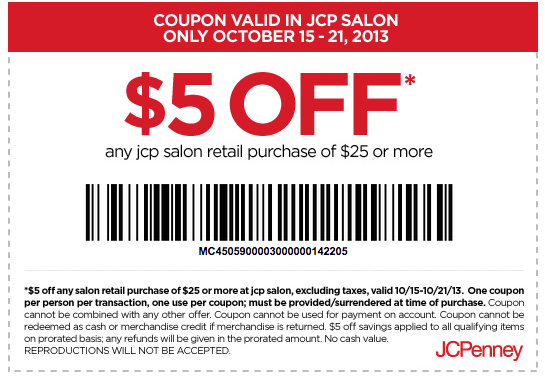 JCPenney Salon: $5 off $25 Printable Coupon