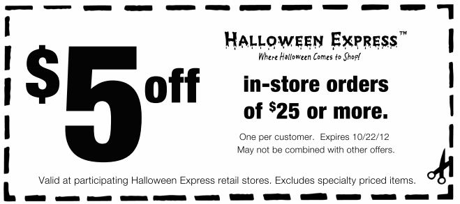 Halloween Express: $5 off $25 Printable Coupon