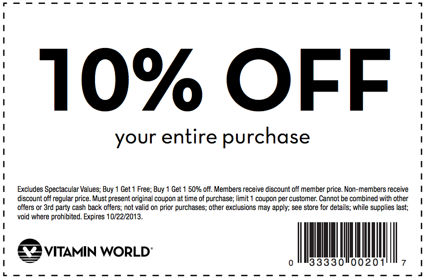 Vitamin World: 10% off Printable Coupon