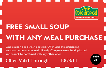 Pollo Tropical: Free Small Soup Printable Coupon