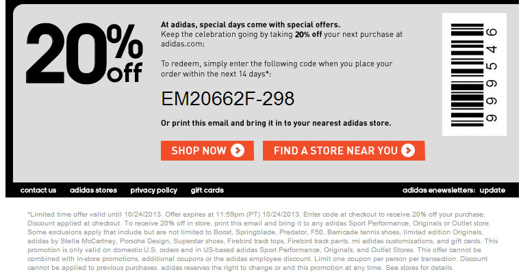 Adidas: 20% off Printable Coupon