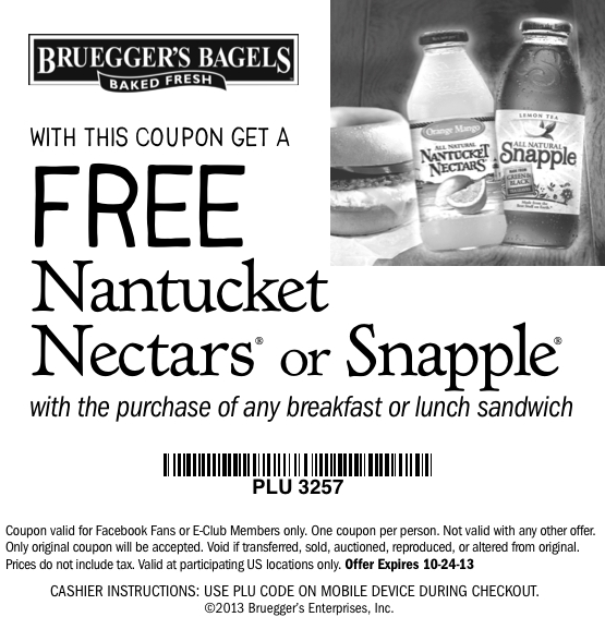 Bruegger's Bagels: Free Nantucket Nectars Printable Coupon