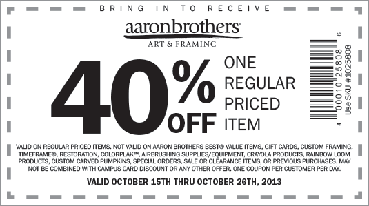 Aaron Brothers: 40% off Item Printable Coupon