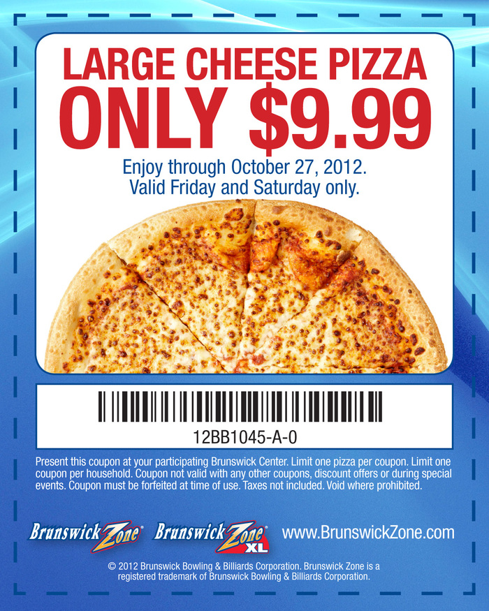 Brunswick Bowling: $9.99 Large Pizza Printable Coupon