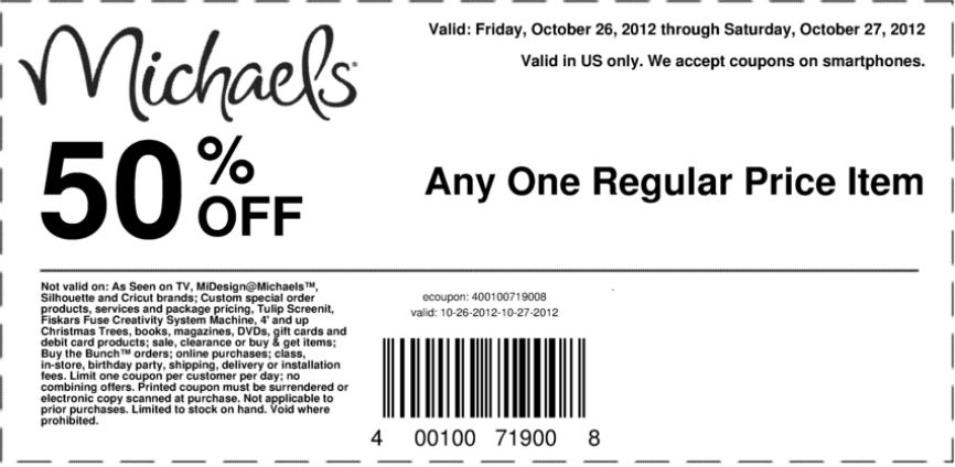 Michaels: 50% off Printable Coupon