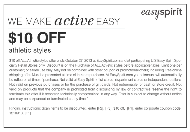 Easy Spirit: $10 off Athletic Styles Printable Coupon