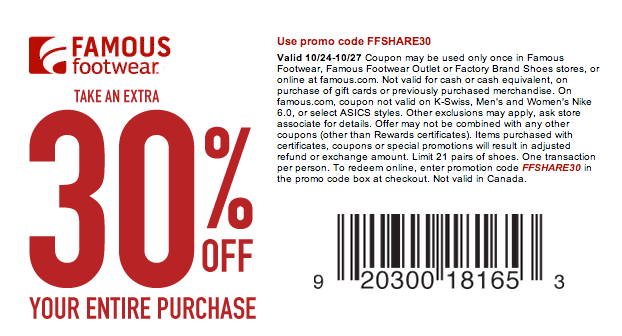 Famous Footwear: 30% off Printable Coupon