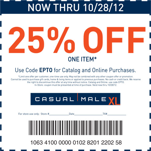 Casual Male XL: 25% off Printable Coupon
