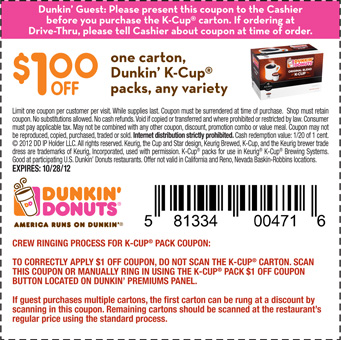 Dunkin Donuts: $1 off K-Cup Printable Coupon