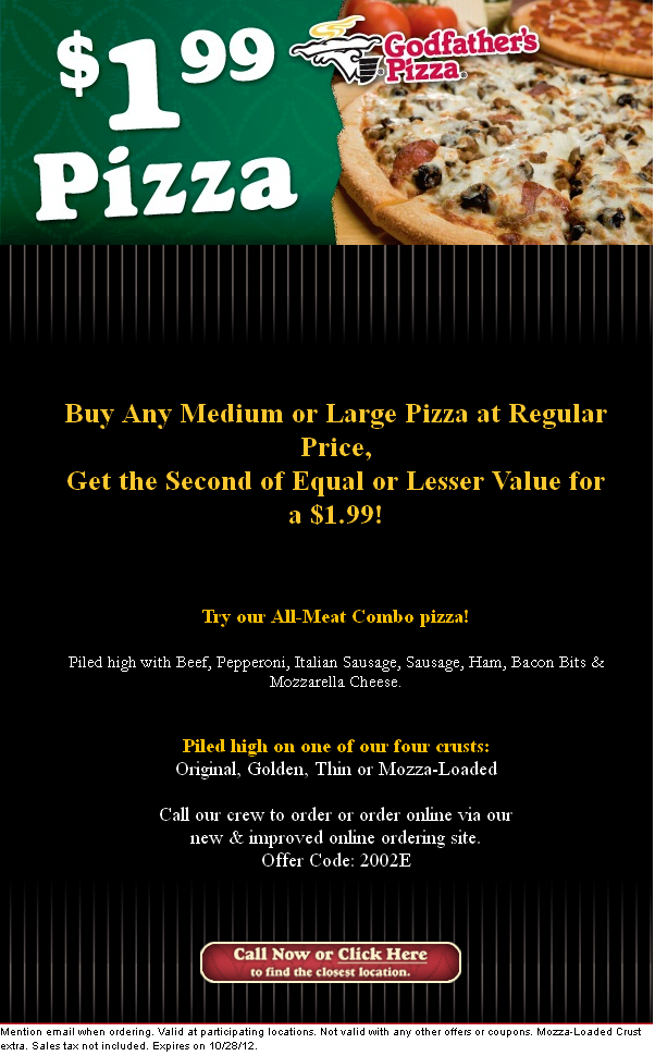 Godfather's Pizza Promo Coupon Codes and Printable Coupons