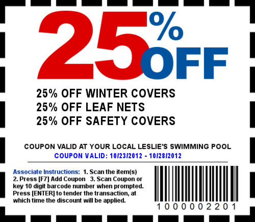 Leslies Pool Supply: 25% off Covers Printable Coupon