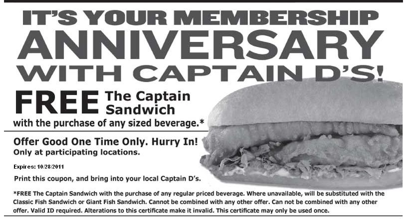 Captain Ds: Free Sandwich Printable Coupon
