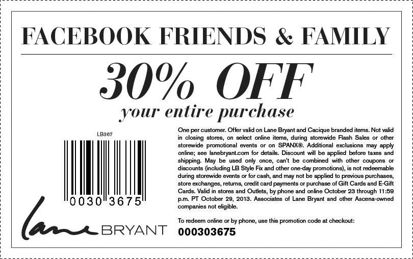 Lane Bryant: 30% off Printable Coupon
