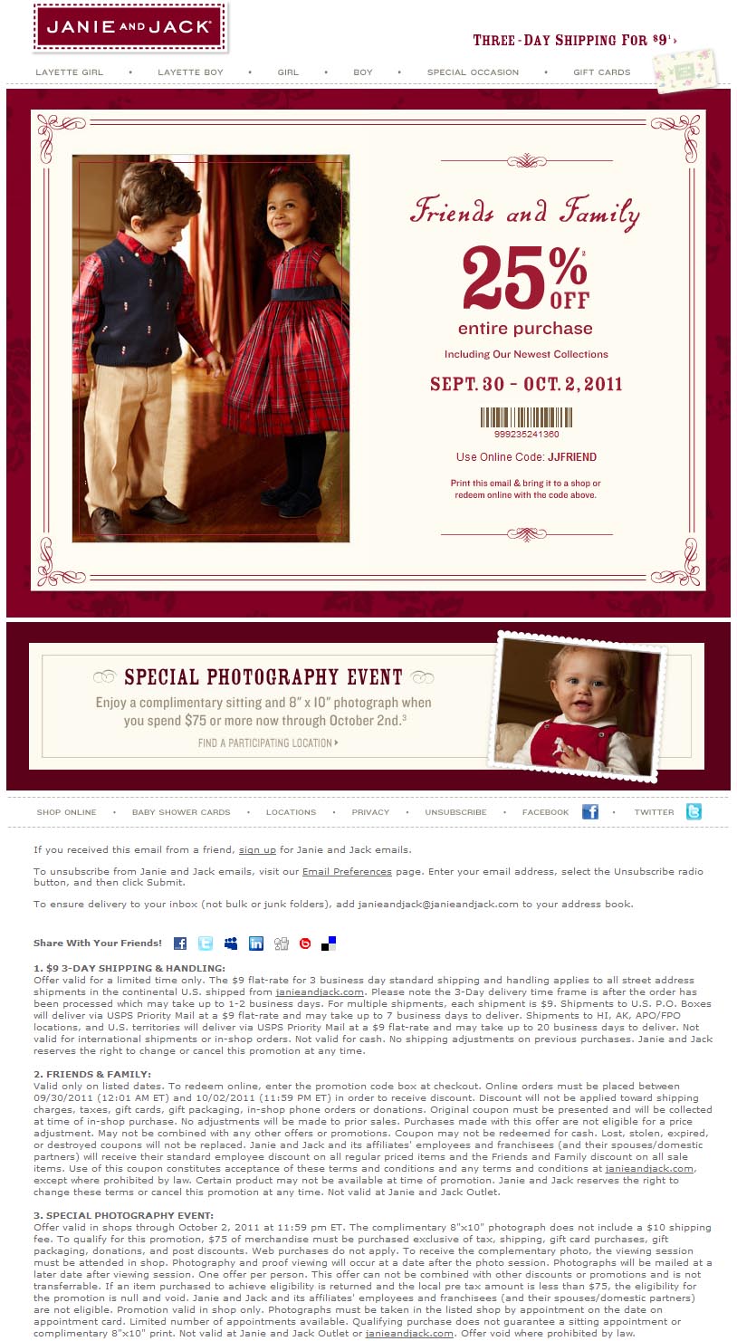 Janie and Jack: 25% off Printable Coupon