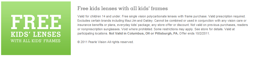 Pearle Vision: Free Kids Lenses Printable Coupon