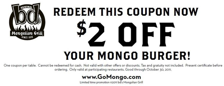 BDs Mongolian Grill Promo Coupon Codes and Printable Coupons
