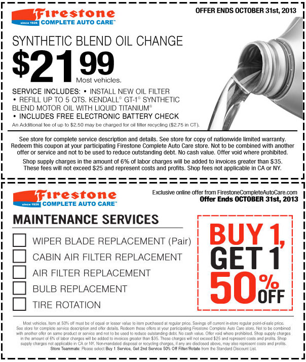 Firestone Complete Auto Care Promo Coupon Codes and Printable Coupons