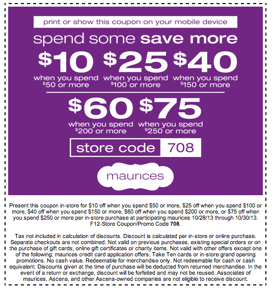 maurices.com: $10-$75 off Printable Coupon