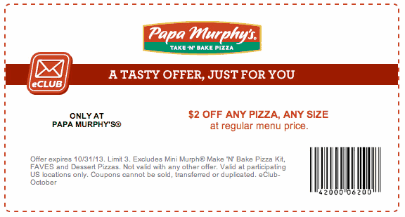 Papa Murphy's: $2 off Pizza Printable Coupon