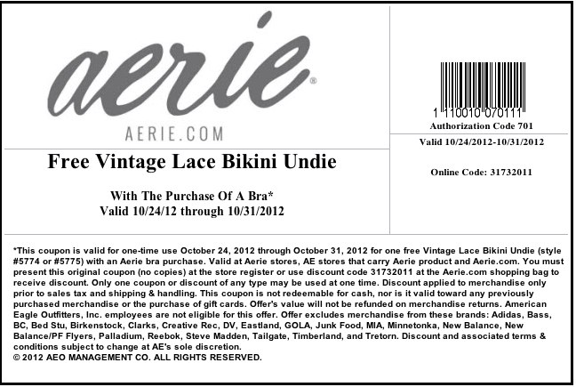 aerie: Free Bikini Undie Printable Coupon