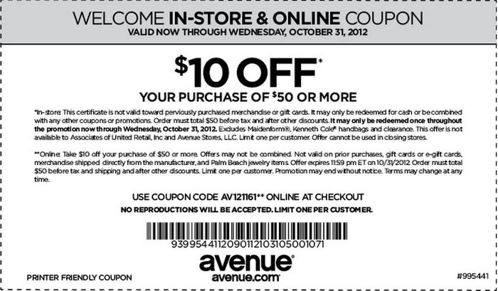 Avenue Promo Coupon Codes and Printable Coupons