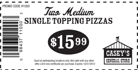 Caseys General Store: $15.99 Pizzas Printable Coupon