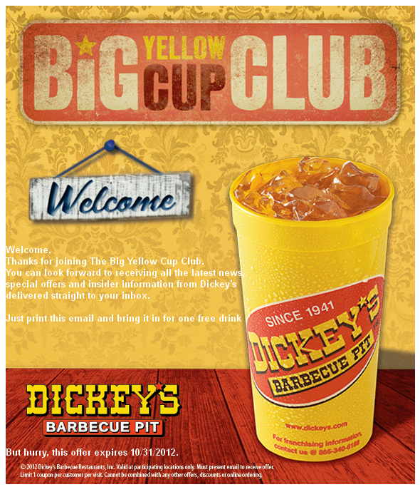 Dicky's Barbecue Pit: Free Drink Printable Coupon