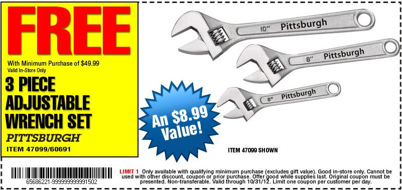 Harbor Freight Tools: Free Wrench Set Printable Coupon