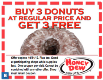 Honey Dew Donuts: B3G3 Free Donuts Printable Coupon