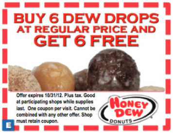 Honey Dew Donuts: B6G6 Free Drops Printable Coupon