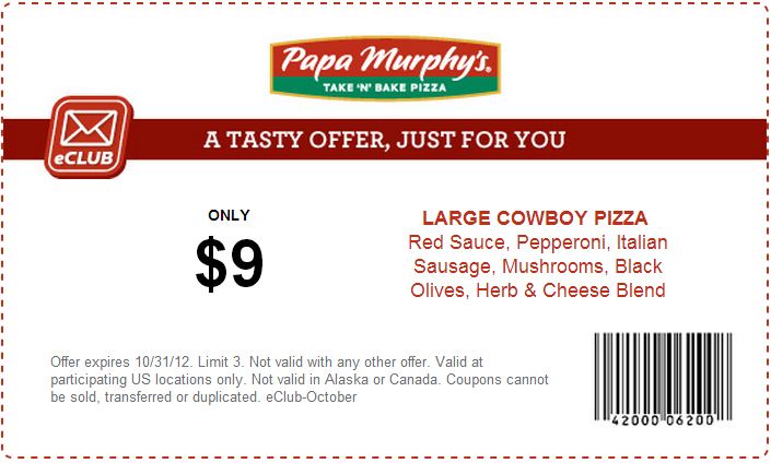 Papa Murphy's: $9 Cowboy Pizza Printable Coupon