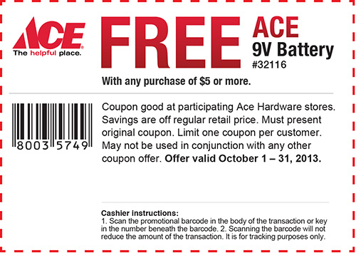 Ace Hardware: Free 9V Battery Printable Coupon