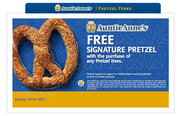 Auntie Annes: Free Signature Pretzel Printable Coupon