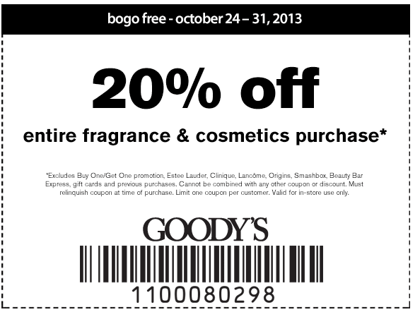 Goodys: 20% off Cosmetics Printable Coupon