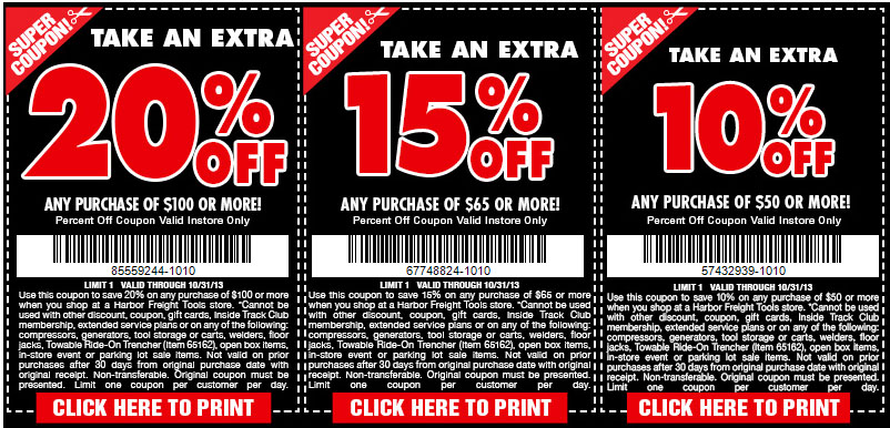 Harbor Freight Tools: 10%-20% off Printable Coupon