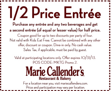 Marie Callenders: BOGO 50% off Printable Coupon