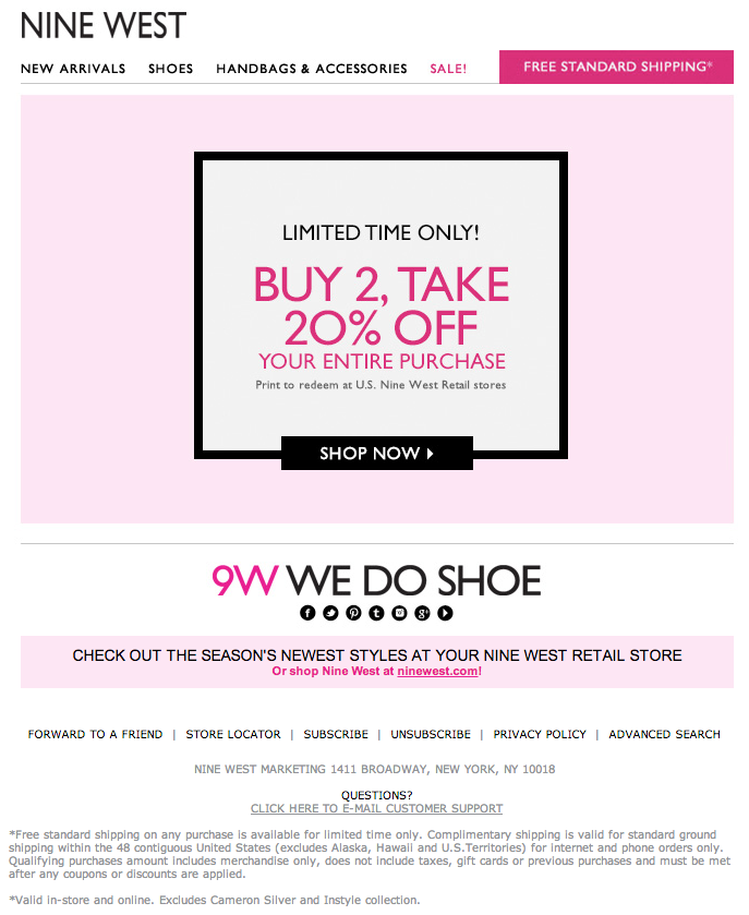 Nine West Promo Coupon Codes and Printable Coupons
