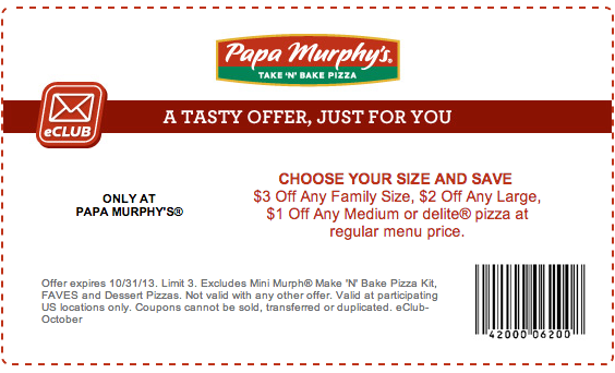 Papa Murphy's: $1-$3 off Printable Coupon