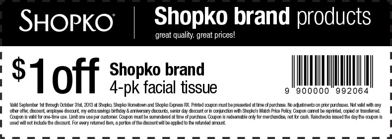 Shopko: $1 off Facial Tissue Printable Coupon